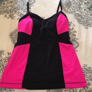 Super fun pink, dark purple and black lulu tank